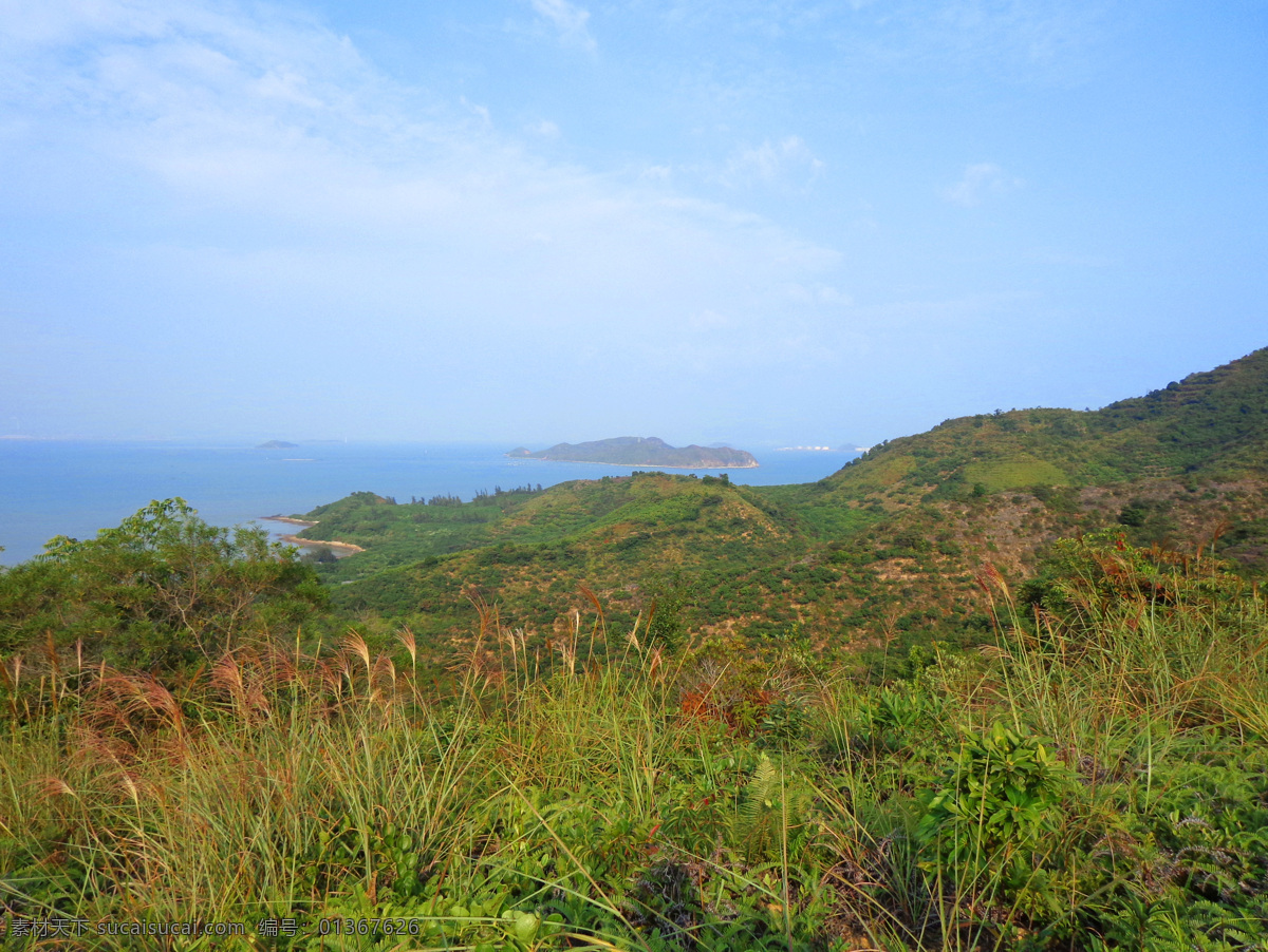 海景 草地 海 海岛 海面 景 蓝天 山坡 荒草 小島 天空 自然风景 自然景观 风景 生活 旅游餐饮