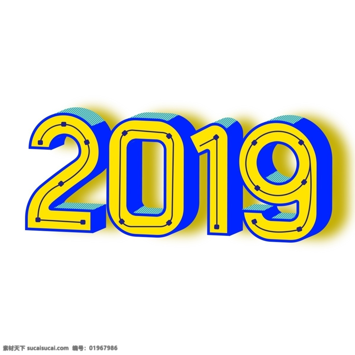 有趣 新年 黄色 蓝色 线 一年的猪 倒数