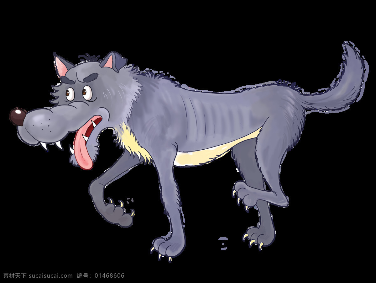 狡猾 狼 透明 灰色 狰狞 黄色 奔跑 舌头 透明素材 装饰图案 免扣素材