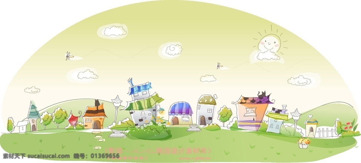 城市 风景 hanmaker 韩国 设计素材 库 城市风景 卡通 漫画 手绘 矢量图 建筑家居