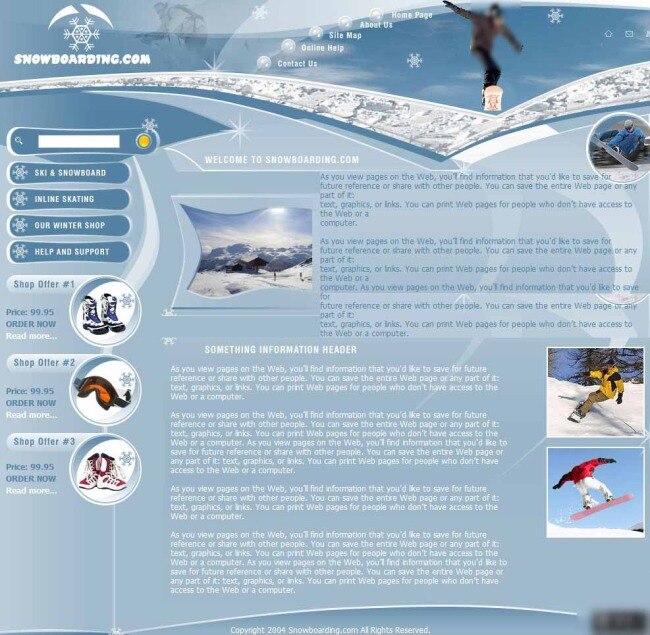 冬季 滑雪 俱乐部 网页模板 清爽 htmlcss 蓝色