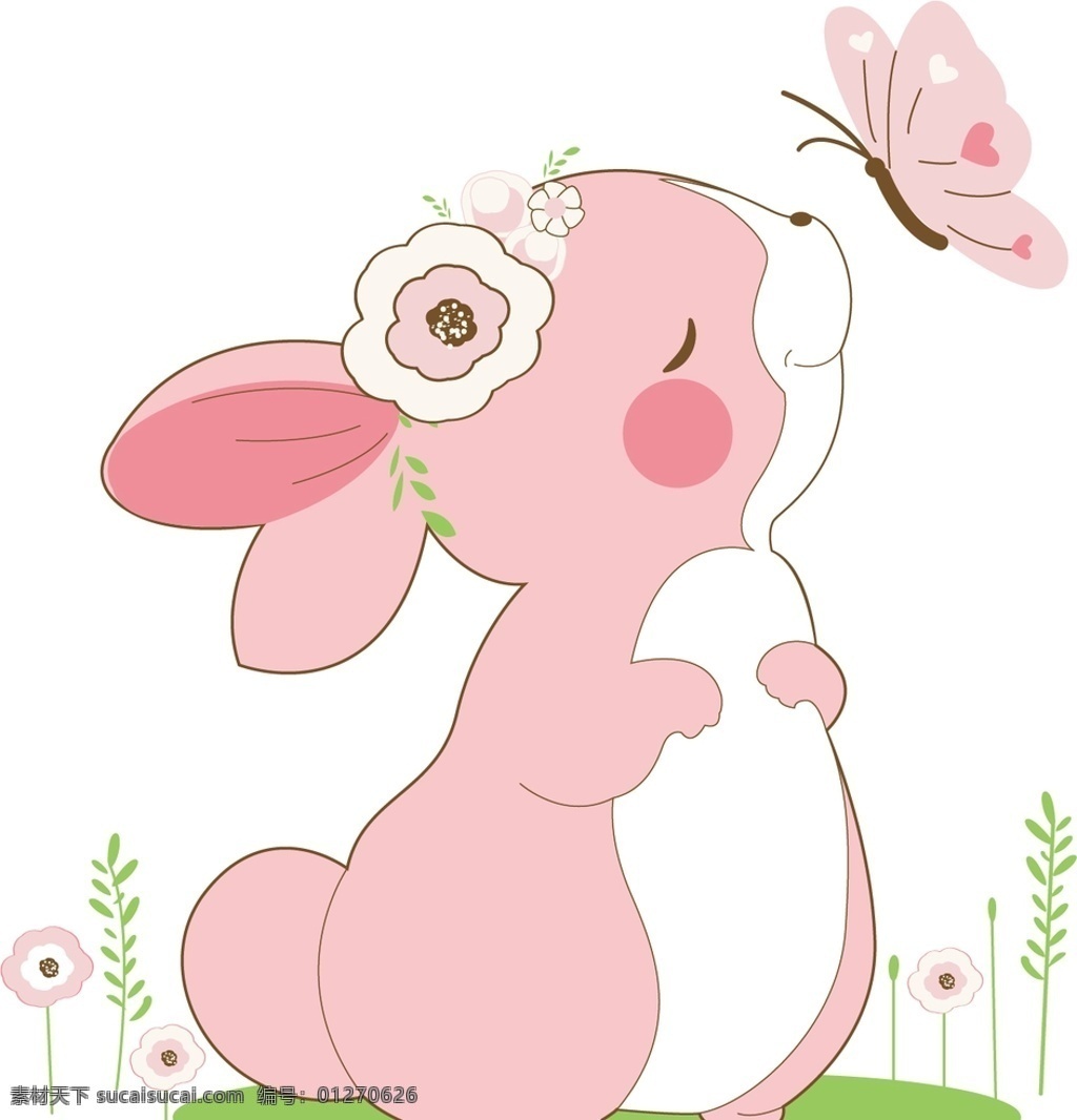 兔子图片 粉色 兔子 兔 蝴蝶 矢量图 粉兔子 矢量印刷 动漫动画 动漫人物