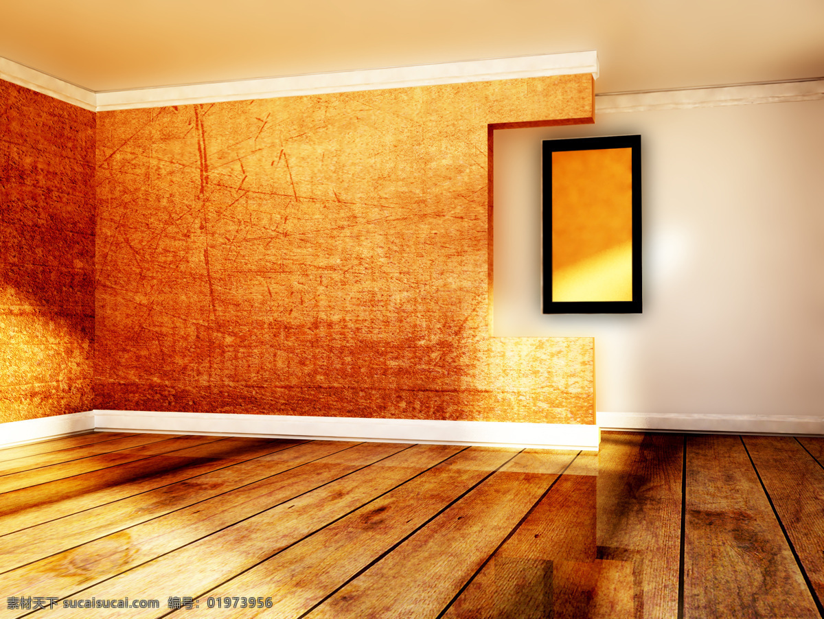 墙壁 上 挂画 地板 黄色 家装 装修 室内设计 环境家居