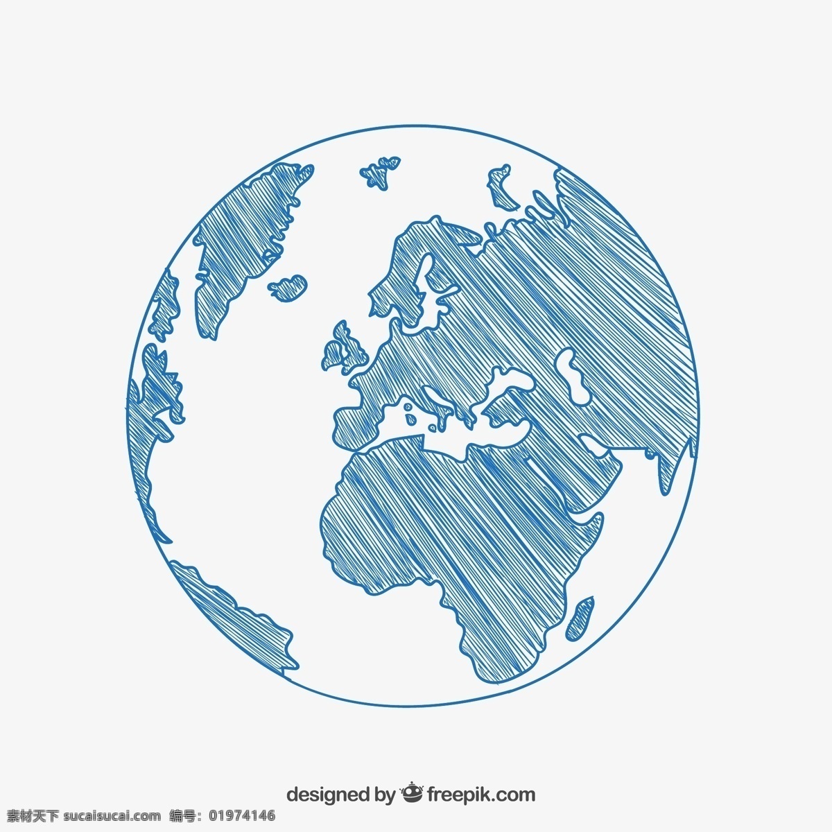 蓝色 手绘 地球 矢量 白色