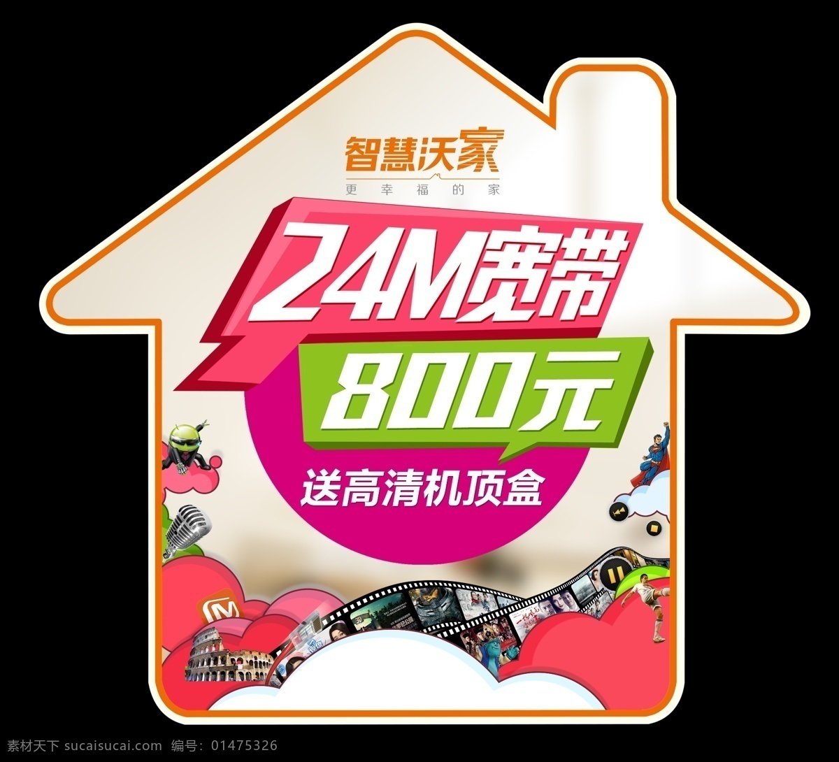 24m 宽带 元 门 贴 24m宽带 智慧沃家 门贴 高清机顶盒 异形
