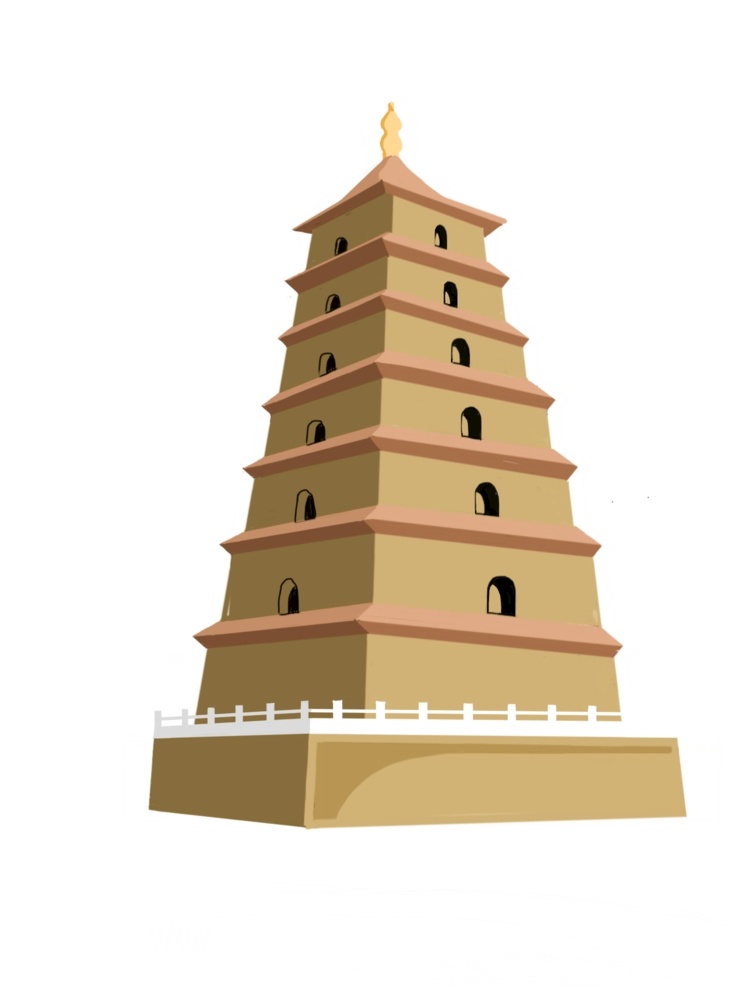 西安大雁塔 西安 旅游标志 大雁塔 古风插画 手绘建筑 中国风 平面设计 环境设计 建筑设计