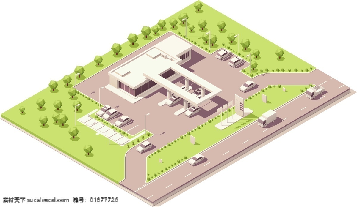 建筑模型 城市建筑 房子 环境设计 加油站 建筑设计 楼房 手绘建筑 矢量 装饰素材