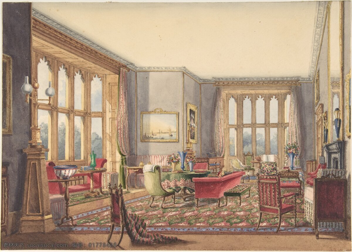 贵族 之家 绘画书法 镜子 落地窗 文化艺术 椅子 油画 贵族之家 19世纪油画 家居装饰素材