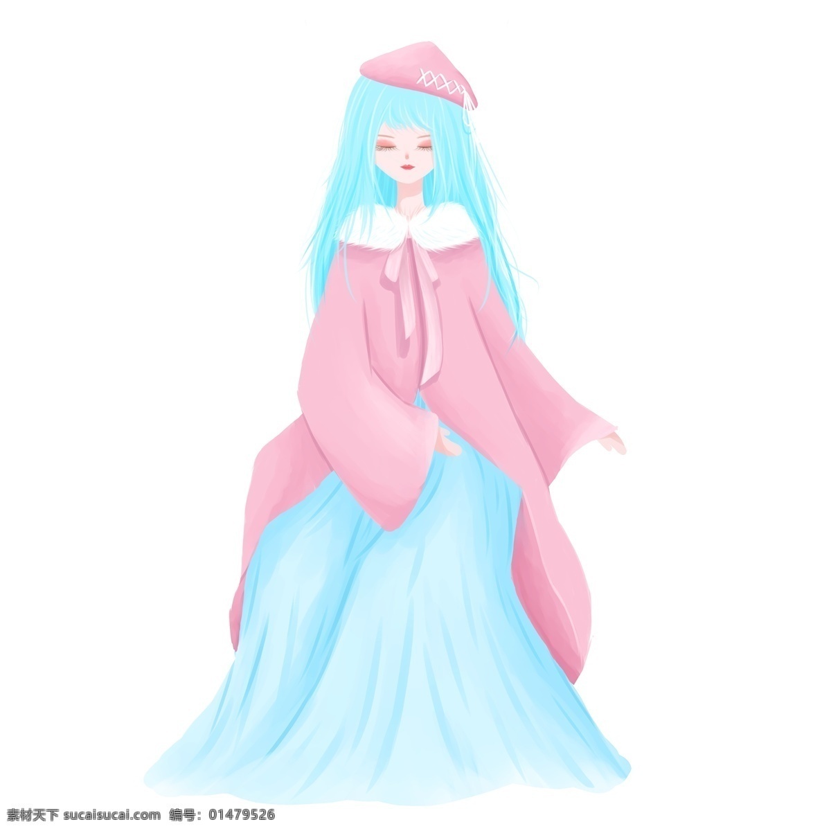 手绘 清新 古装 少女 人物 插画