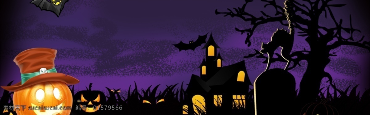 紫色 鬼屋 万圣节 南瓜 灯 西方 文化 背景 深色 城堡 夜晚 南瓜灯 西方文化 小鬼 卡通手绘 神秘创意背景