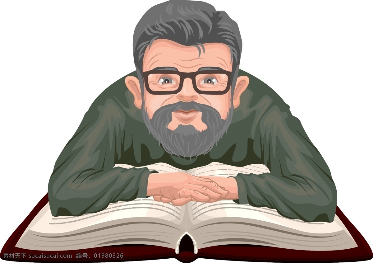 趴在 书本 男人 卡通老人 卡通男人 男性插画 卡通人物漫画 人物插画 矢量人物插图 日常生活 矢量人物 矢量素材