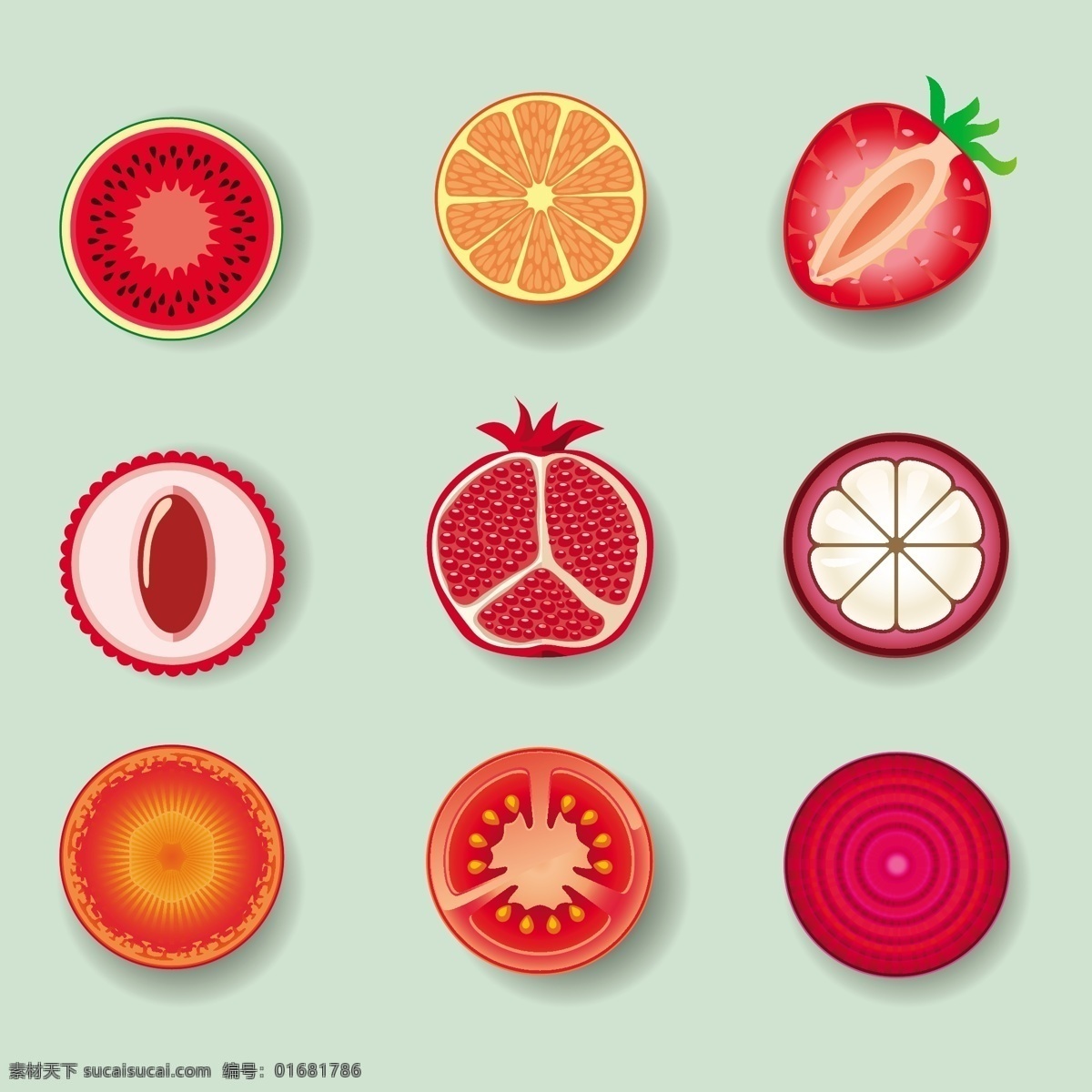 水果矢量素材 西瓜 橘子 草莓 西红柿 矢量素材 水果 石榴 洋葱
