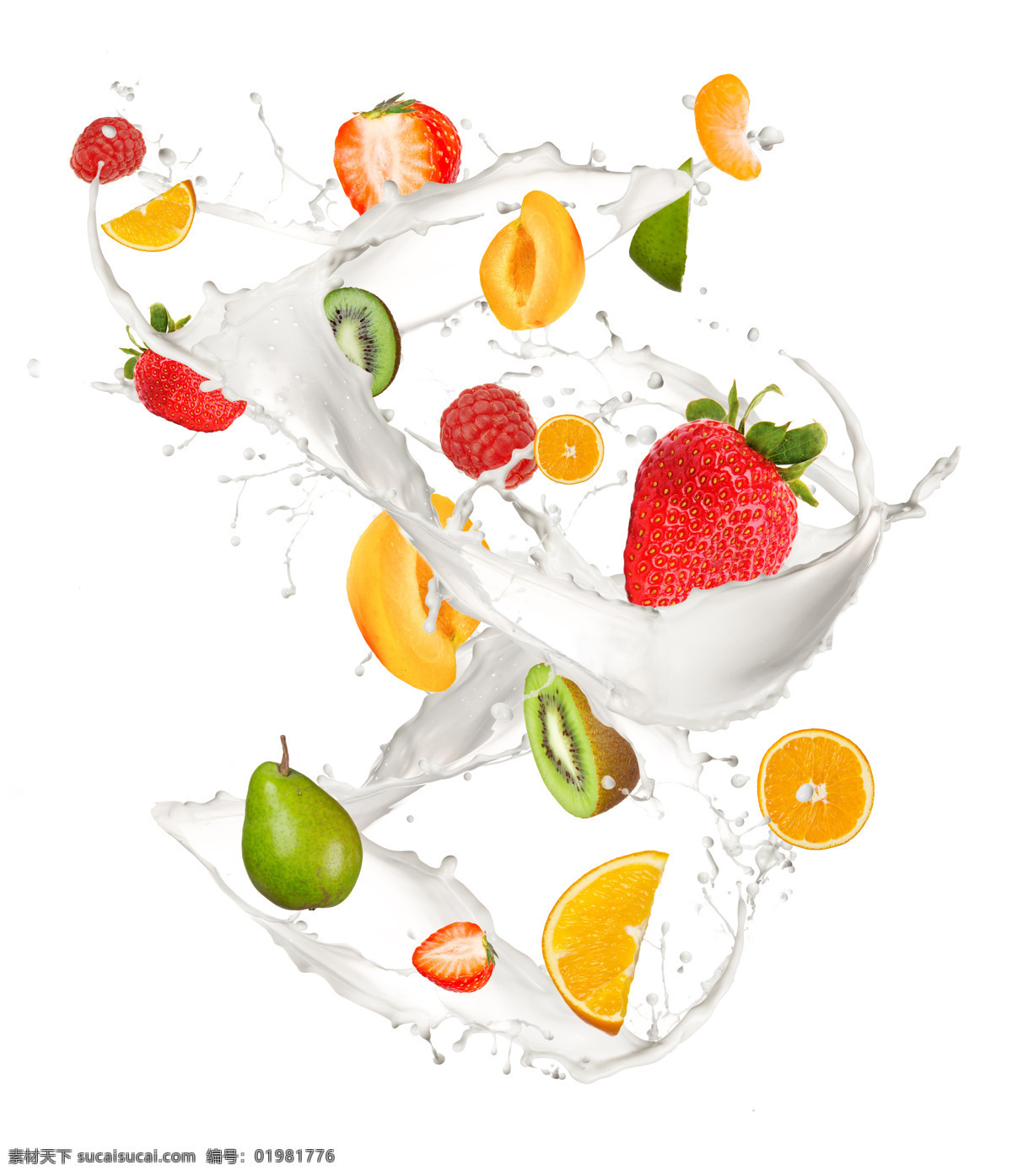 牛奶 水果 食物 新鲜 溅落 各种水果 橙子 草莓 泥猴桃 梨子 水果图片 餐饮美食