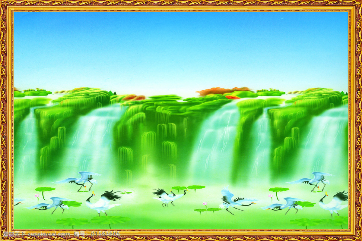 山水风景 中堂画 国画0021 国画 设计素材 中堂画篇 书画美术 绿色