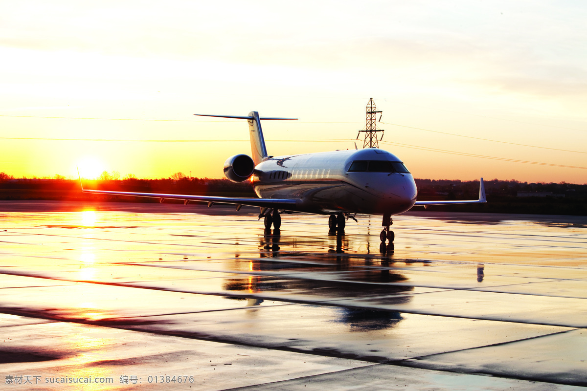 挑战者 公务机 飞机 壁纸 情境图 夕阳 机场 交通工具 现代科技