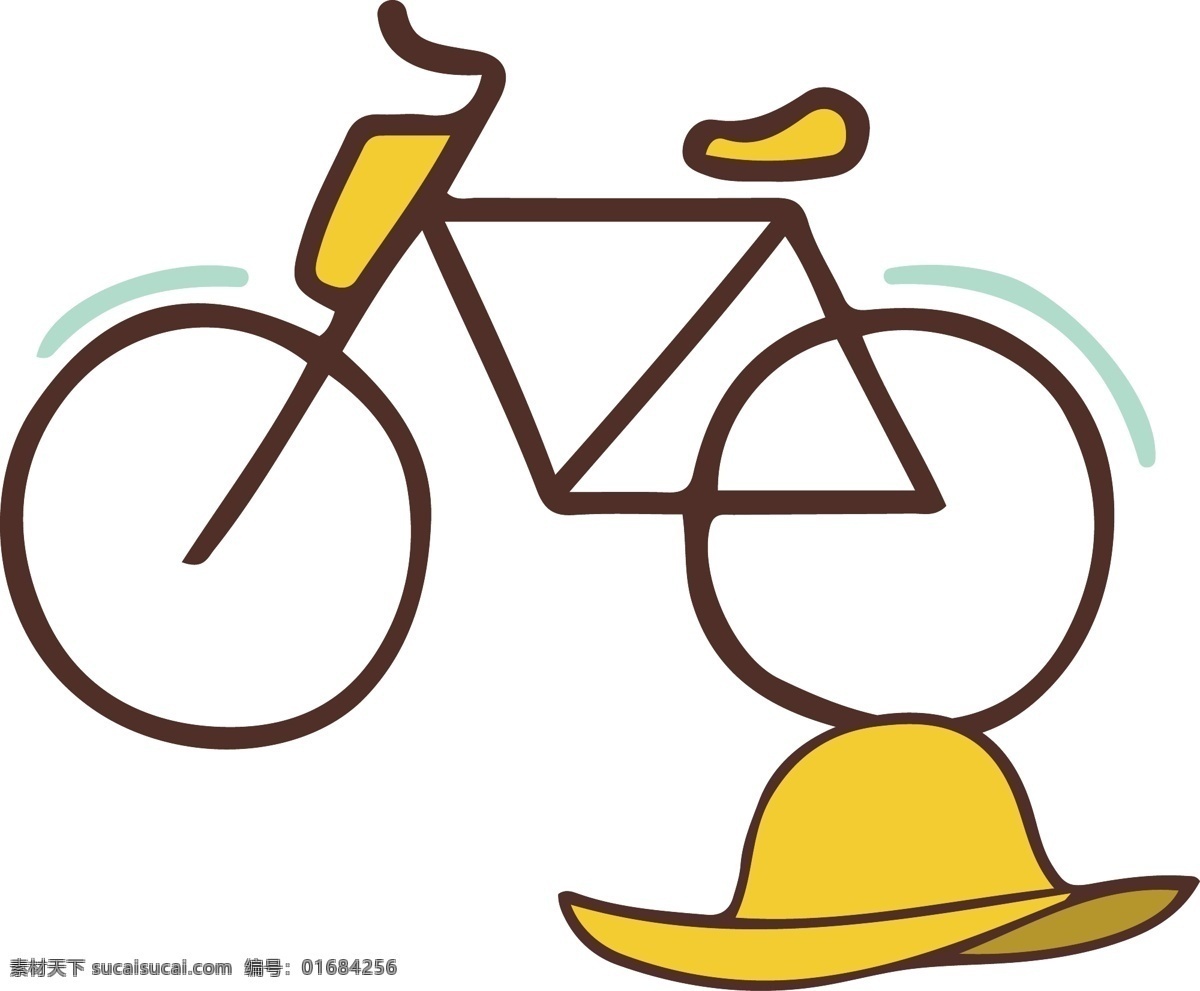 卡通自行车 自行车 交通工具 草帽 骑行 旅游 生活百科 生活用品