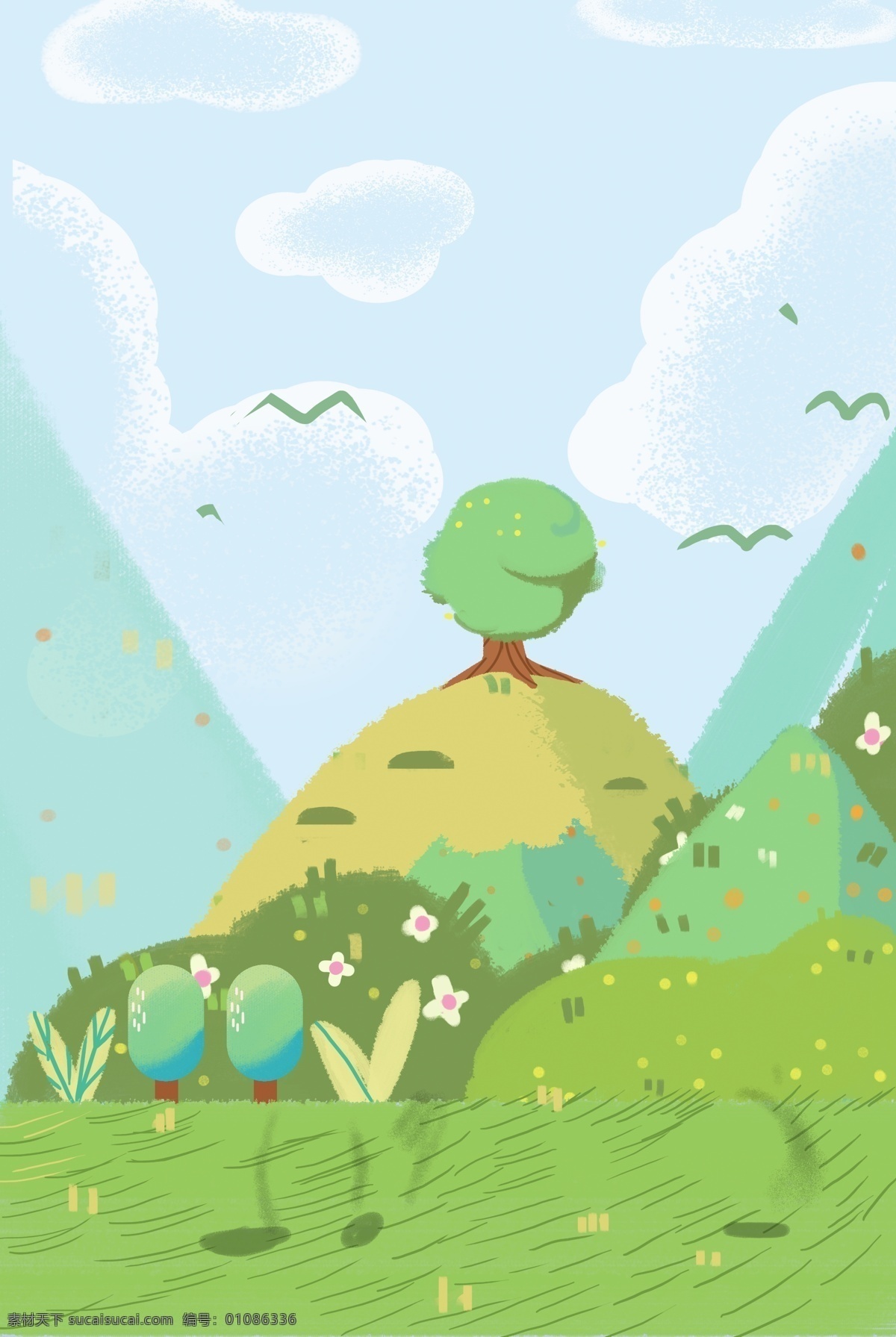 卡通 绿色 森林 免 抠 图 森林小动物 绿色植物 绿色生态 生态环境 蓝天白云 小鸟 大树 免抠图