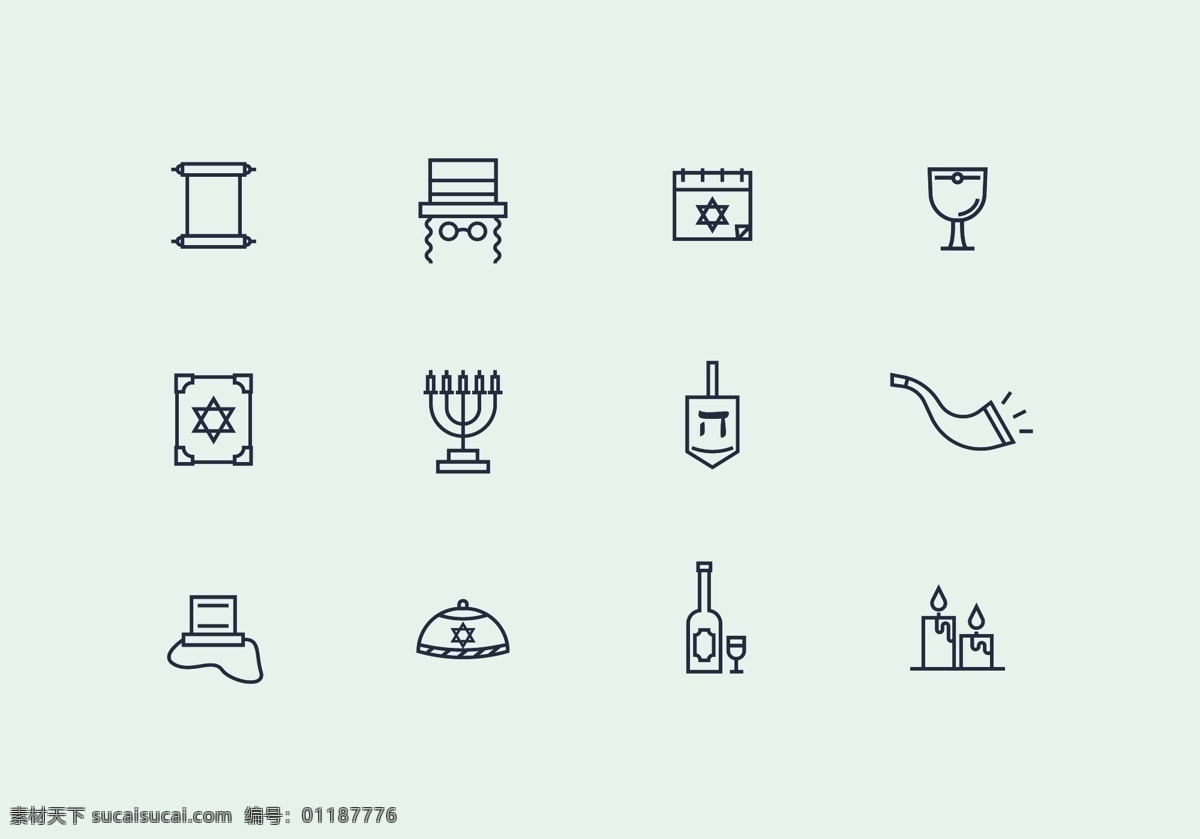 犹太教 线性 图标 线性图标 犹太教图标 图标设计 矢量素材 酒 酒杯 酒瓶 蜡烛 喇叭 奖杯
