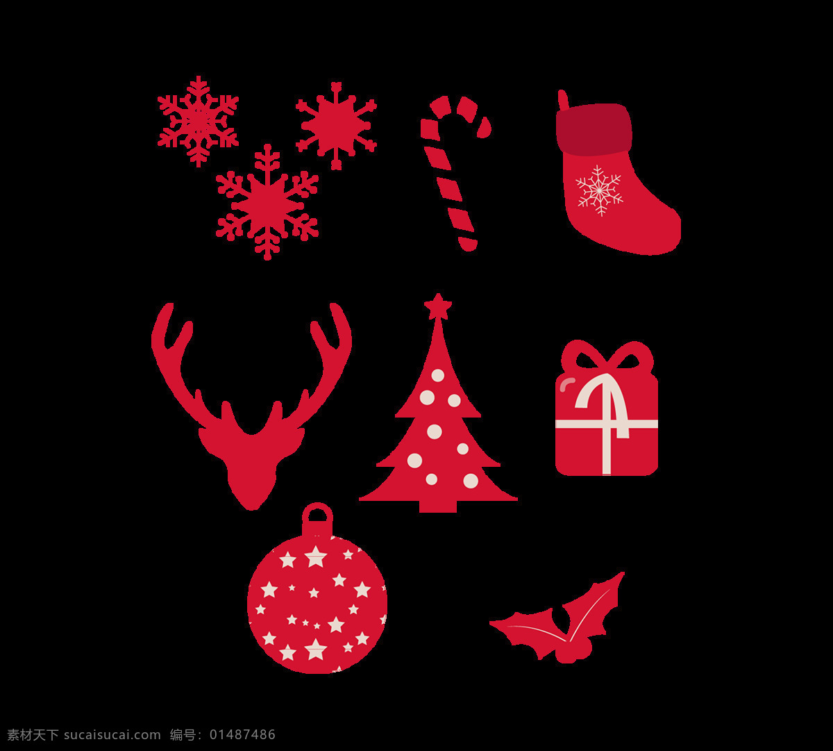 小鹿 剪纸 元素 圣诞树剪纸 袜子 礼物 铃铛 雪花片
