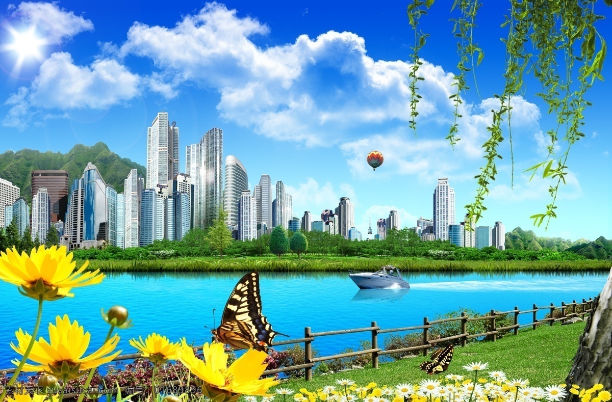 自然风情 现代插图 分层素材 格式 psd格式 设计素材 分层插画 psd源文件 青色 天蓝色