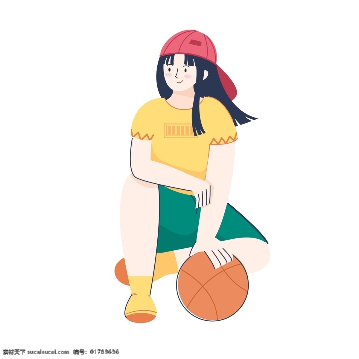 创意 手绘 篮球 女孩 彩色 卡通 女生 打篮球 运动