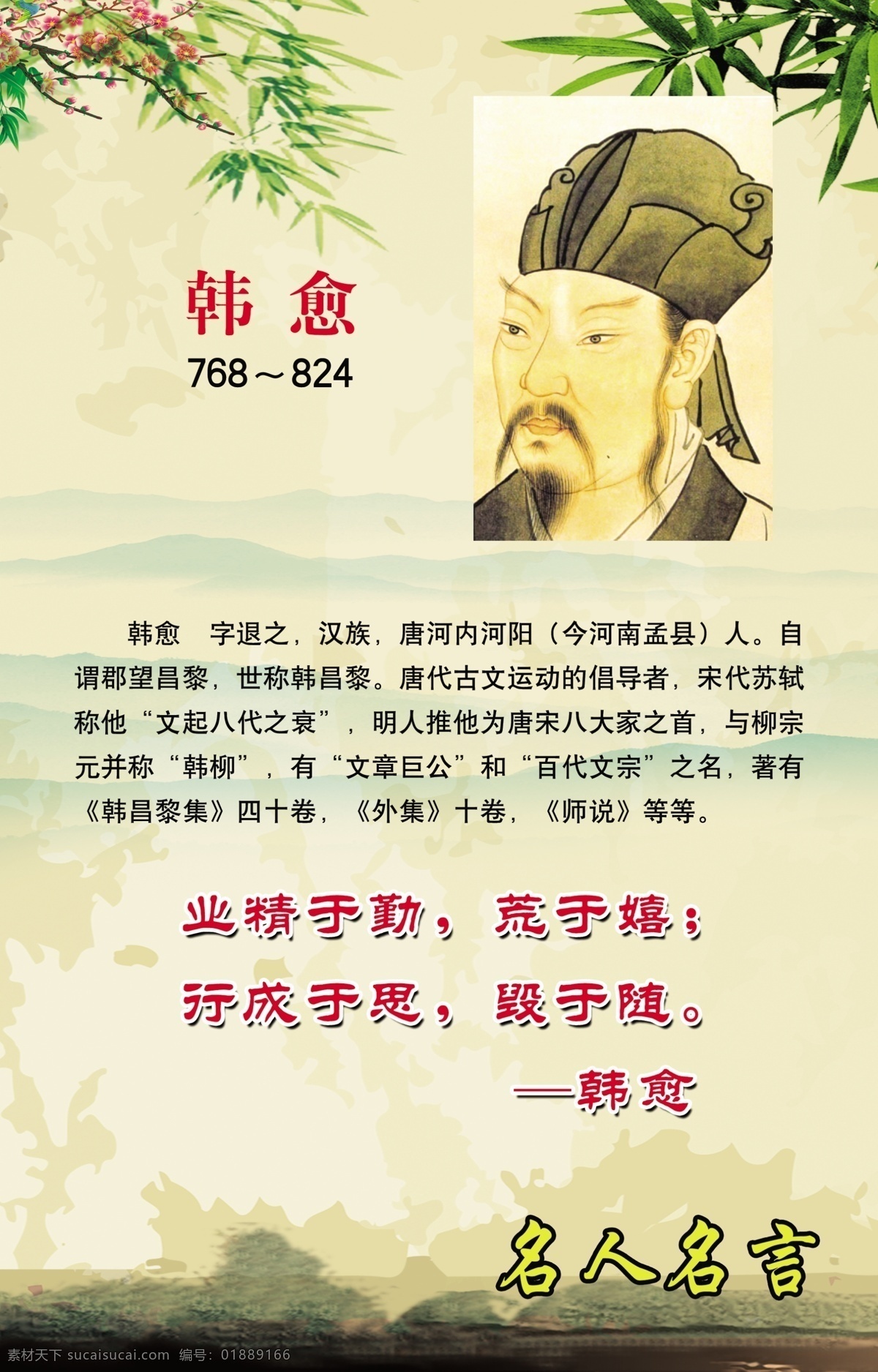 校园文化 韩愈 展板 玻璃展板 文化墙 走廊文化 古代名人名言 展板模板