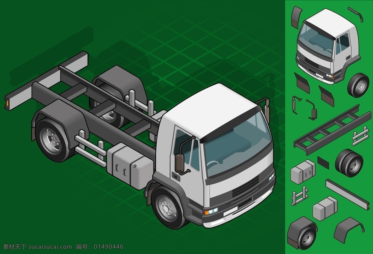 工具车 零件 插画 汽车 货车 车辆 组装 配件 商业