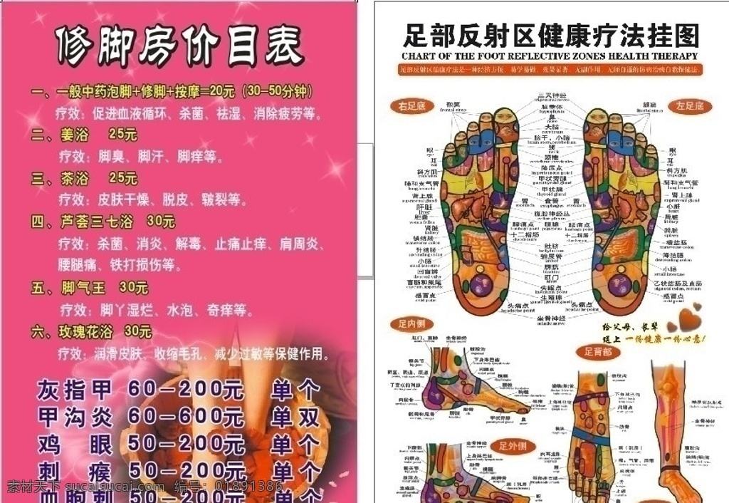 沐足 闪闪星星 花朵 花瓣 洗脚 按摩 足部反射挂图 健康 矢量