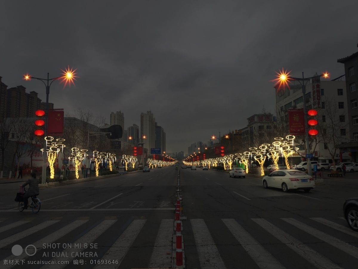 街道夜景 树上灯 串灯 街道亮化 树上造型灯 亮化工程 分层