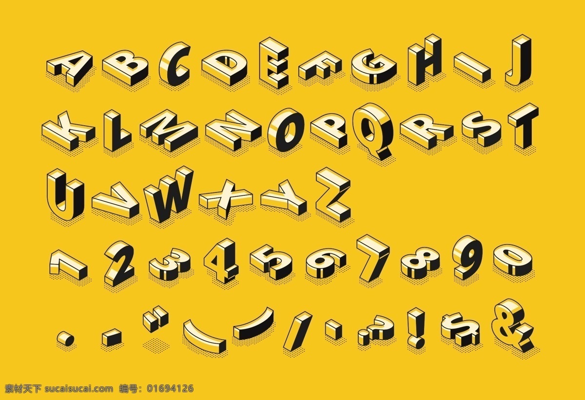 立体字母数字 矢量 黄色 插画 线稿 立体 字母 数字 矢量插画 招贴设计