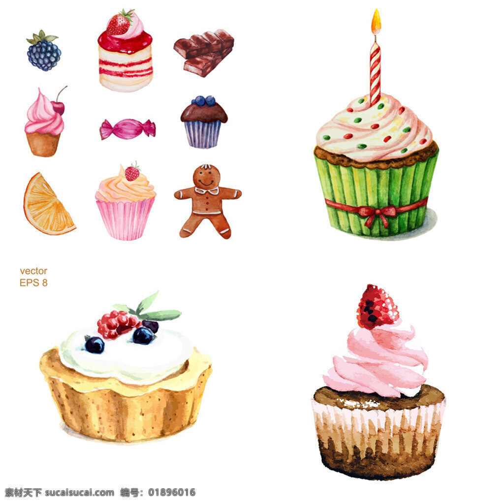 水彩 绘 美味 蛋糕 插画 草莓 手绘 水彩绘 水果 甜品