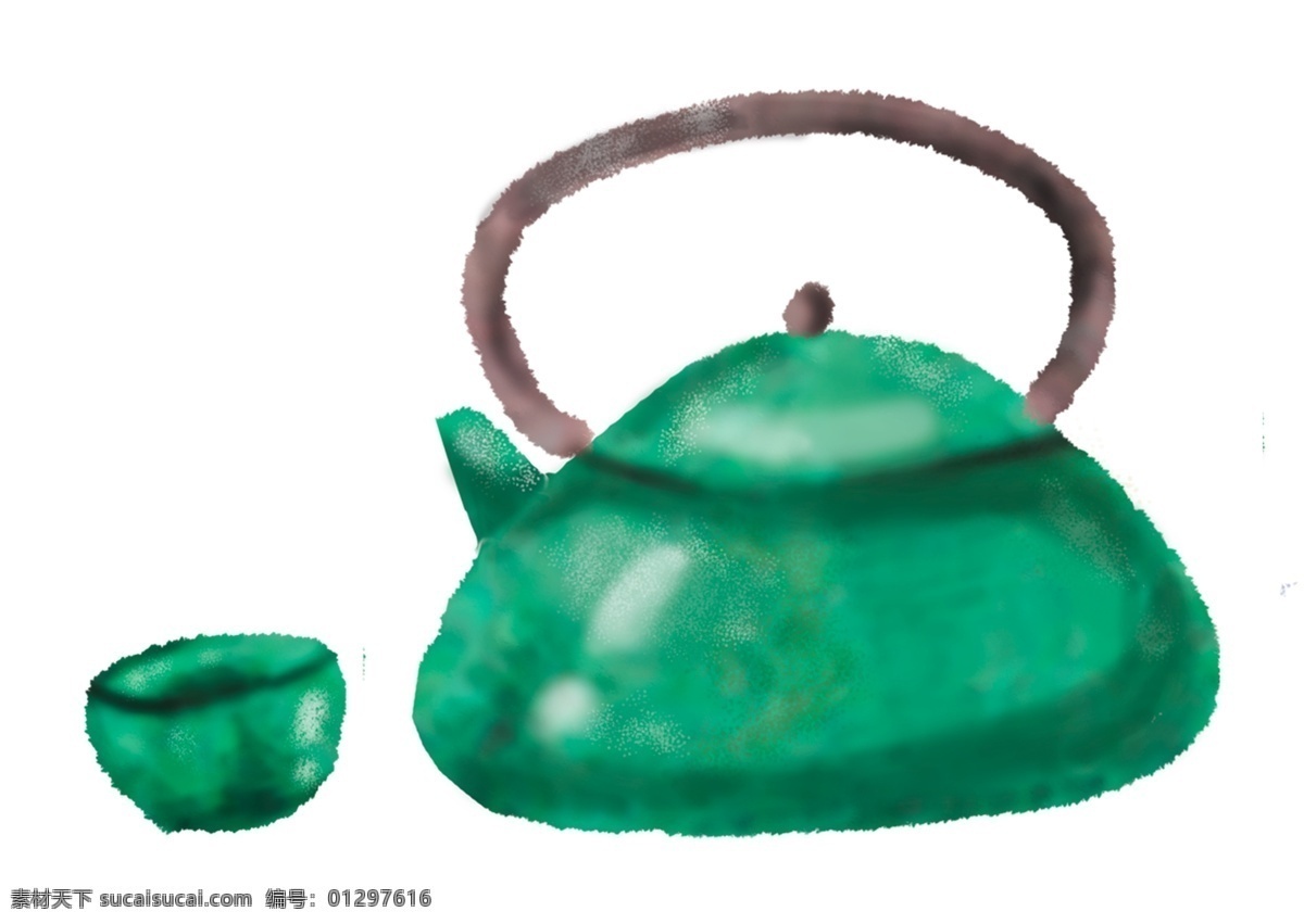 茶壶 卡通 手绘 插画 手绘插画 茶具 绿色 小清新 精致 别致 可爱 茶罐 蓝色 陶瓷 杯子 泡茶 卡通茶杯 杯具