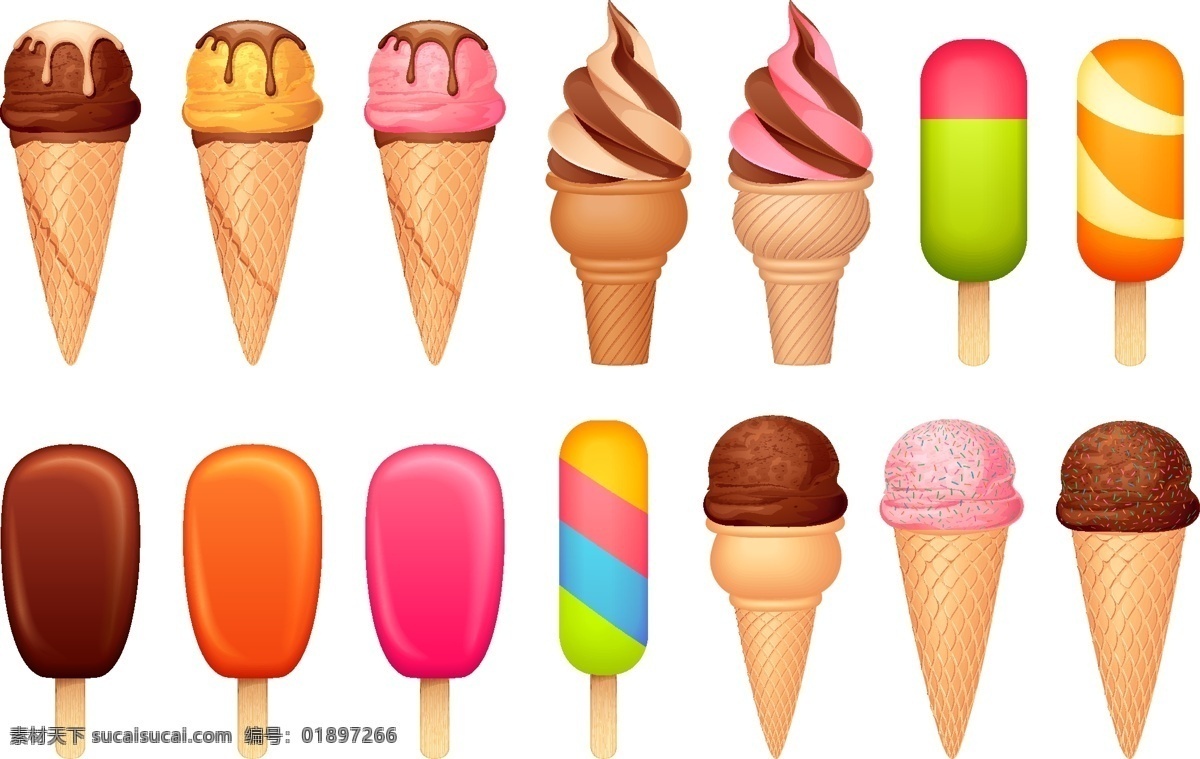 夏季甜品背景 矢量素材 冰棒 冰棍 冰淇淋