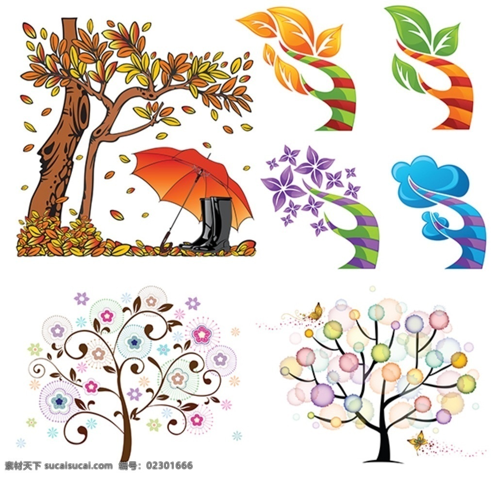 树素材 环保素材 绿树 可爱树 卡通素材 抽象树 矢量树 彩色树 花树 花卉植物 分层