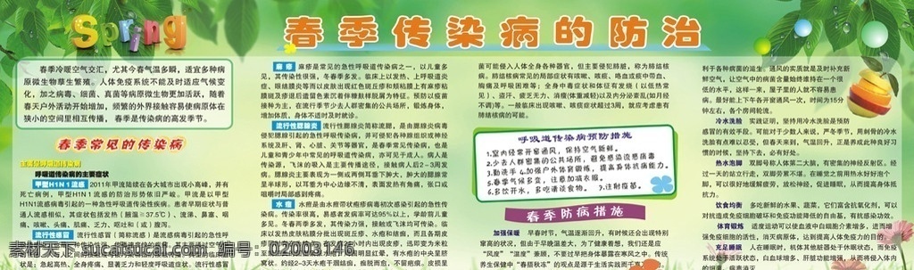 传染病 防治 展板 春季 宣传栏 春季传染病 春季防病措施 绿叶 春天 展板模板 矢量