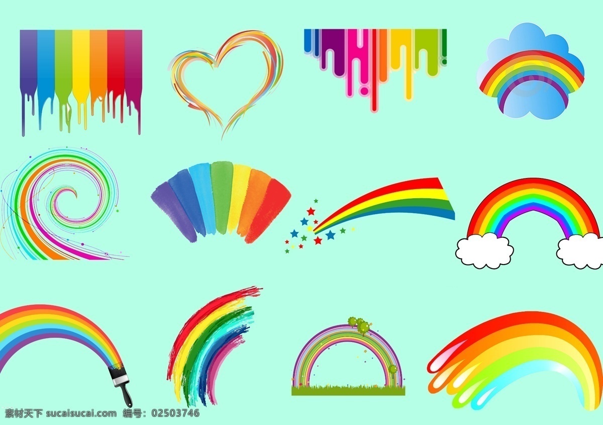 卡通彩虹免抠 卡通彩虹 卡通云朵 两片云朵 卡通彩虹云朵 漂亮彩虹 彩虹云朵 矢量图