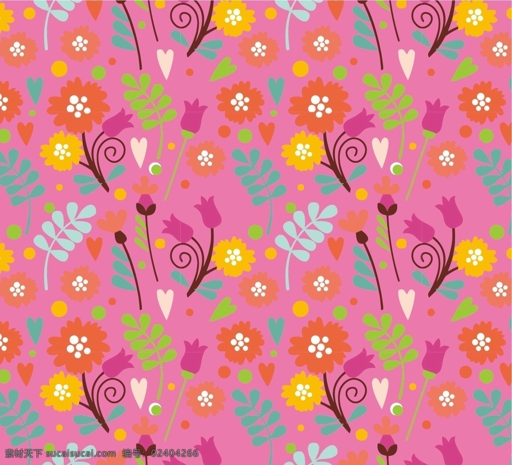 无缝拼接 花朵 矢量 粉色系 雏菊 叶子 拼贴图 自己早前做的 底纹边框 背景底纹