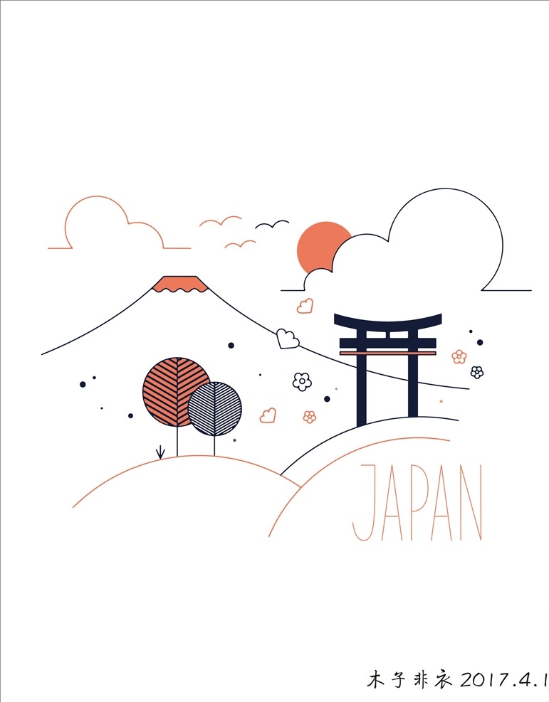 日式 元素 简 笔画 简笔画 日式元素 富士山 日式神社楼牌 风景 卡通图案 自然景观 自然风光