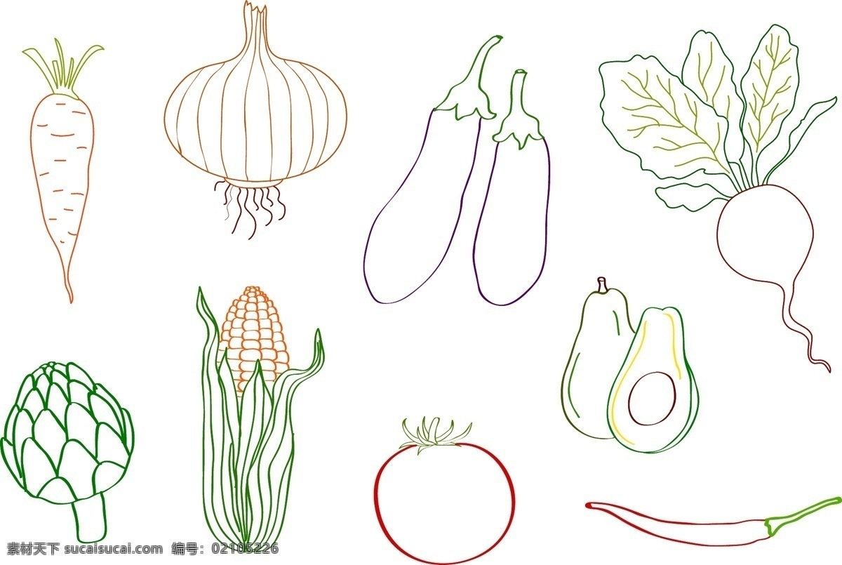 线描蔬菜 蔬菜 线描 手绘 简笔画 矢量 食品蔬菜水果 生物世界