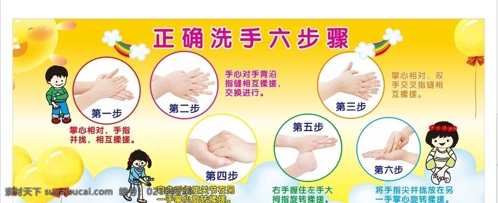 卡通洗手 洗手 洗手步骤 洗手六步骤 正确洗手 洗手图片 小朋友洗手 幼儿园展板 学校展板 生活百科