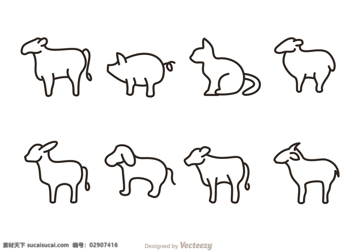 动物设计图 矢量图 黑色 动物 白色
