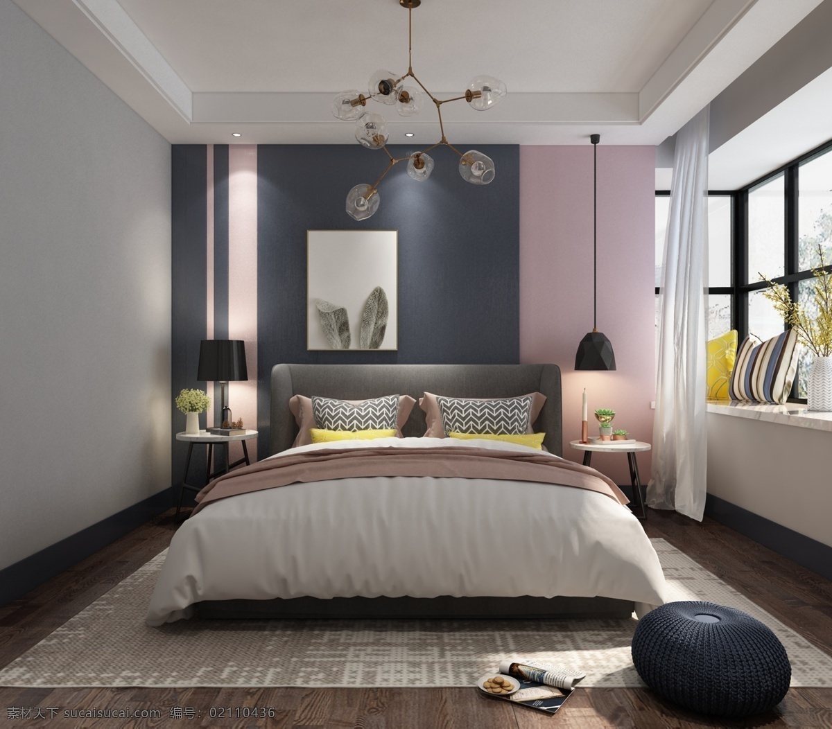现代卧室 卧室 床 飘窗 背景墙 木地板 环境设计 室内设计