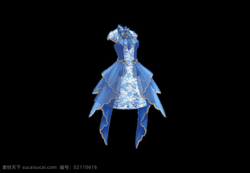 蓝色 礼服 服装 插画 元素 png元素 海报 免抠元素 透明元素 游戏元素