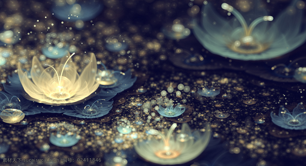 夜光莲花 金色 发光 花 夜光 梦幻 红色