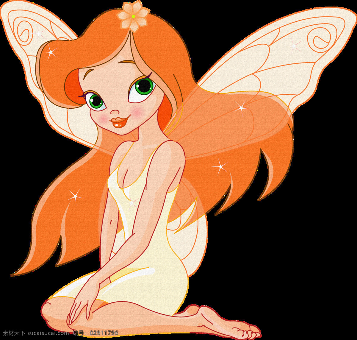 手绘 童话 公主 小精灵 透明 可爱 梦幻 神话 橙色 翅膀 透明素材 免扣素材 装饰图片