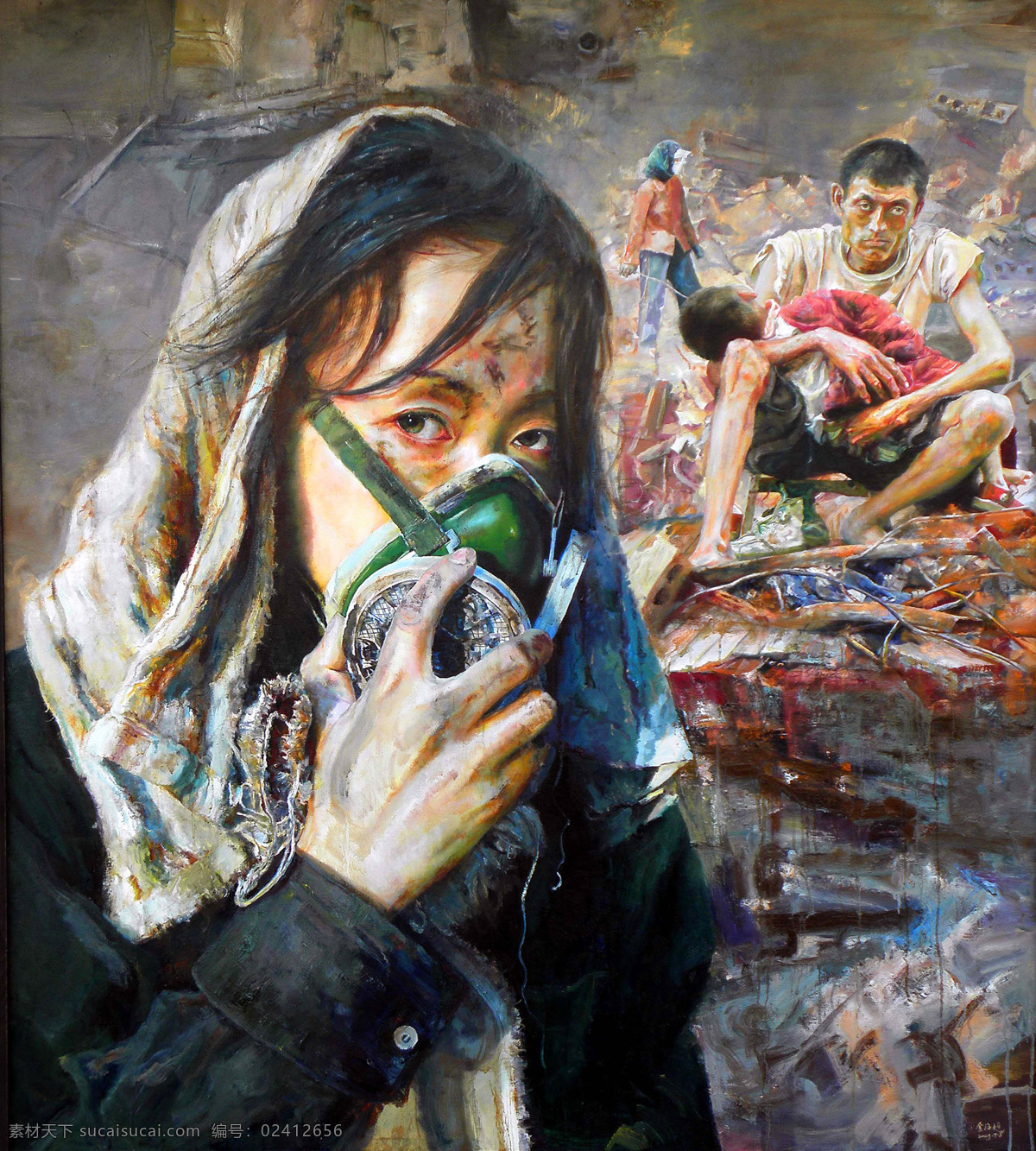 戴 防毒面具 女孩 肖像画 美女油画肖像 东方女性 油画 肖像 人物肖像画 人物油画写生 油画艺术 绘画艺术 书画文字 文化艺术