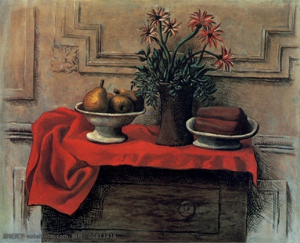 commode 西班牙 画家 巴勃罗 毕加索 抽象 油画 人物 人体 装饰画 la sur morte nature 1919 家居装饰素材