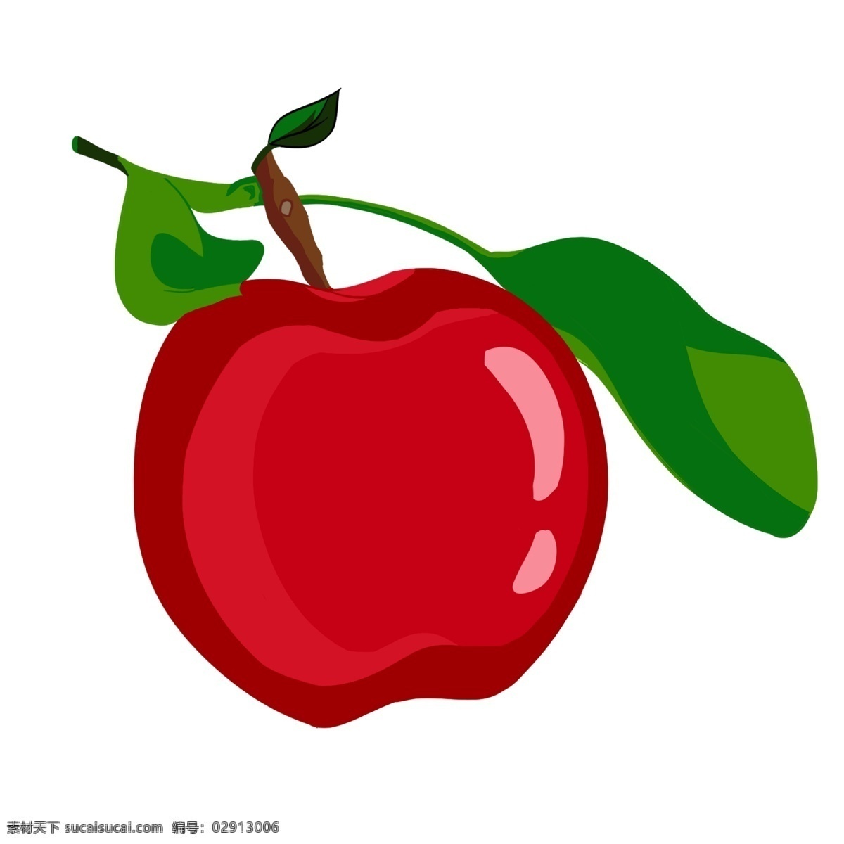 中国 风 手绘 水果 红色 苹果 绿色 平安吉祥 水果之王 装饰 贴画 中国红 亮色 一半 整个 叶子 浅色