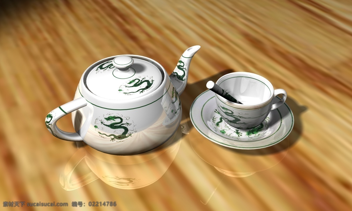 茶具 茶杯 龙纹 茶壶 茶碟 3d作品 3d设计