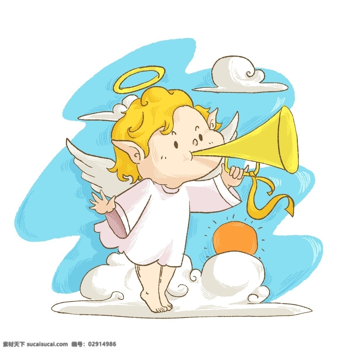 手绘 可爱 小 天使 卡通 形象 商用 宝宝 温暖 天堂